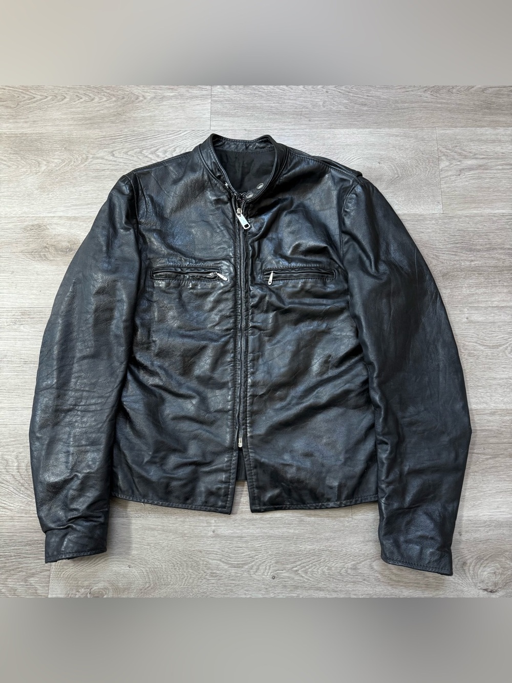 Vintage Brooks Black Leather Cafe Racer Motorcycle Jacket Men Size 40 USA Made